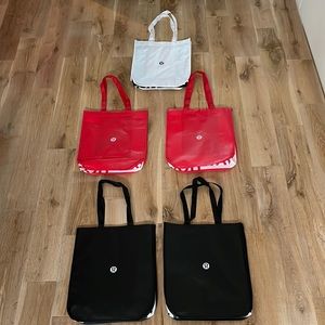5 Large Lululemon Black White Red Reusable Shopping Tote Bags with Snaps 2024